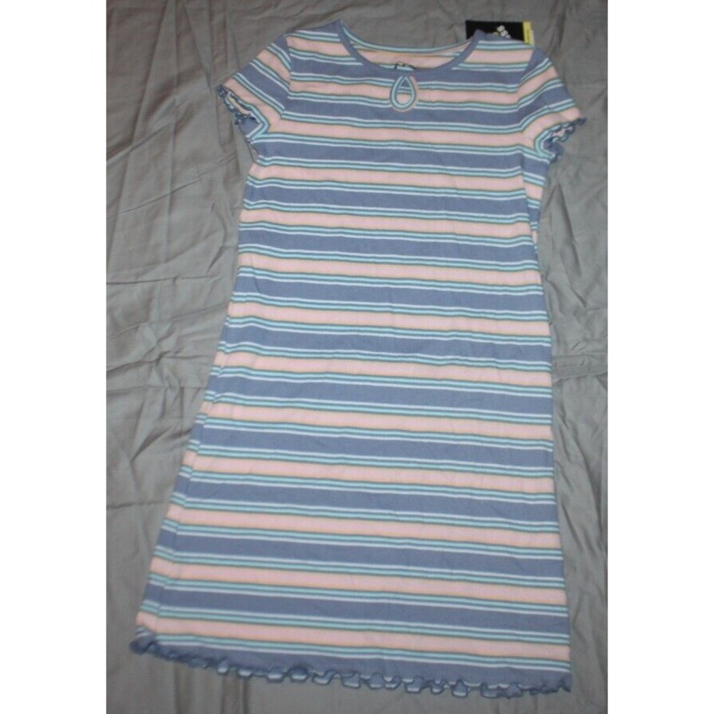 Art Class-Girls short Sleeve key hole knit Ribbed stripe dress XL 14